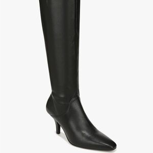 Wide Calf Franco Sarto Black Knee-High Pointed Toe Heel Boots.
